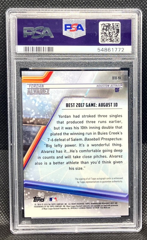 YORDAN ALVAREZ 2018 Bowman's Best - Best of 2018 Auto PSA 10 view 2