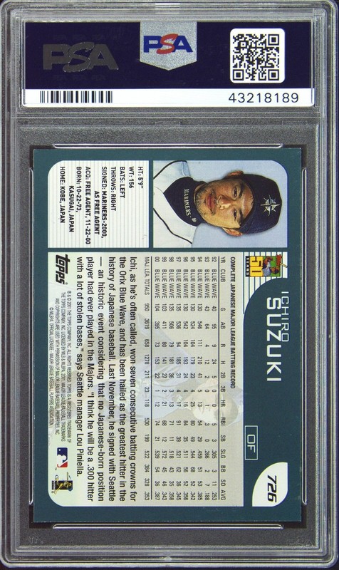 2001 TOPPS #726 ICHIRO SUZUKI ROOKIE RC PSA AUTHENTIC AUTO 10 view 2