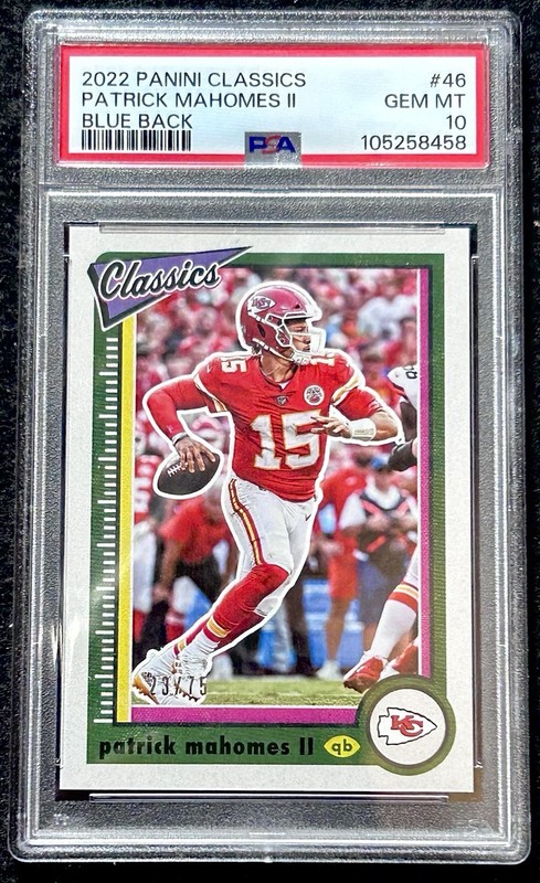 💎 Panini 2022 Classics Patrick Mahomes II #46 Blue Back /75 Chiefs PSA 10 💎 