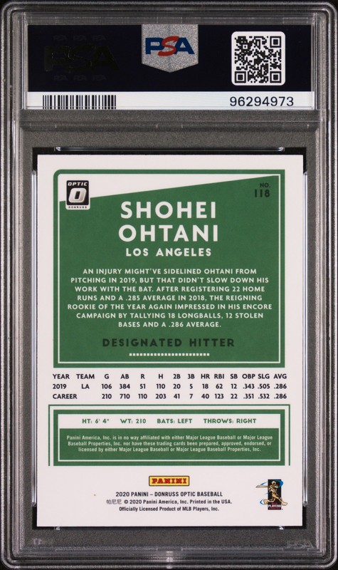2020 PANINI DONRUSS OPTIC #118 SHOHEI OHTANI PSA 10 view 2