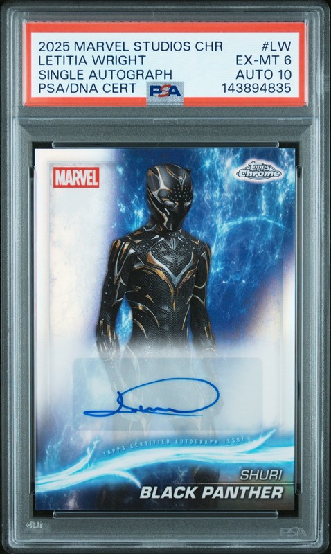 2025 TOPPS MARVEL STUDIOS #LW BLACK PANTHER/LETITIA WRIGHT PSA 6 DNA AUTO 10