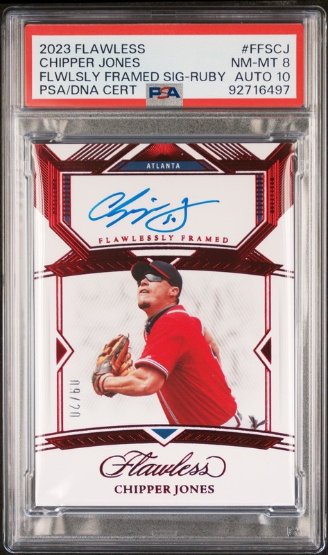 PANINI FLAWLESS FLAWLESSLY FRAMED SIGNATURES CHIPPER JONES 9/20 PSA 8 AUTO 10