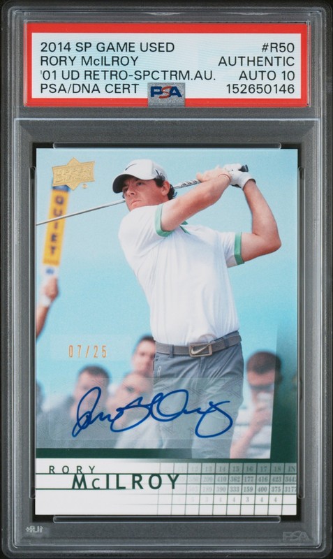 2014 SP GAME USED '01 UD RETRO #R50 RORY MCILROY 7/25 PSA AUTHENTIC AUTO 10