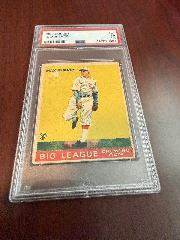 1933 Goudey #61 Max Bishop Rookie Card. PSA 1.5