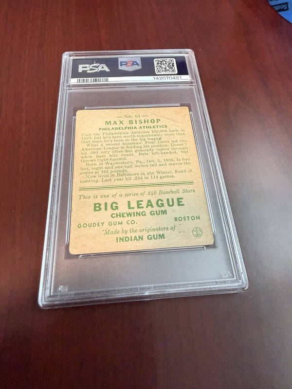 1933 Goudey #61 Max Bishop Rookie Card. PSA 1.5 view 2