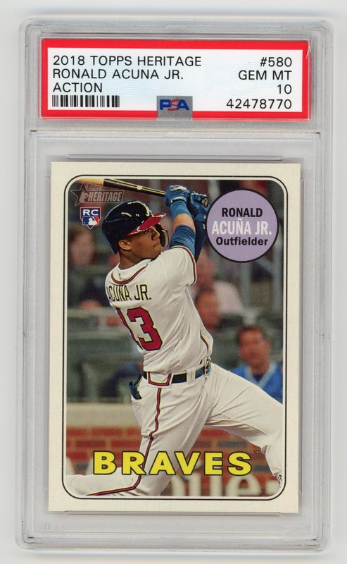 2018 TOPPS HERITAGE #580 RONALD ACUNA JR. ACTION VARIATION RC PSA 10 ROOKIE SP