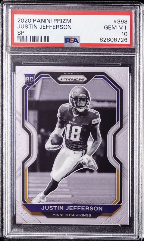 2020 PANINI PRIZM VARIATION #398 JUSTIN JEFFERSON ROOKIE RC PSA 10 view 1