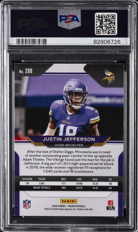 2020 PANINI PRIZM VARIATION #398 JUSTIN JEFFERSON ROOKIE RC PSA 10 view 2
