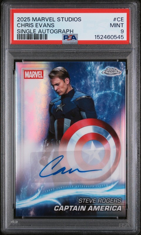 2025 TOPPS MARVEL STUDIOS CHROME SINGLE AUTOS CAPTAIN AMERICA/CHRIS EVANS PSA 9