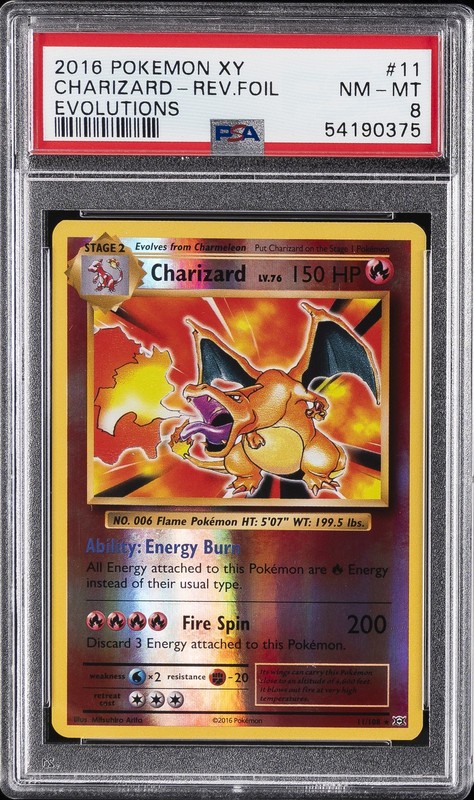 2016 POKEMON XY EVOLUTIONS #11 CHARIZARD-REVERSE FOIL PSA 8