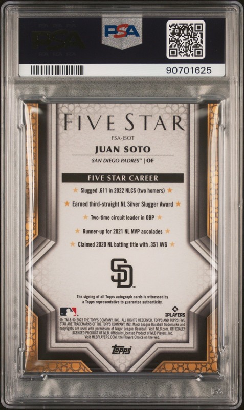 2023 Topps Five Star #FSA-JSOT Juan Soto Purple PSA 8 #/50 view 2