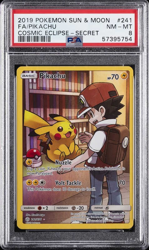 2019 POKEMON SUN & MOON COSMIC ECLIPSE SECRET #241 FULL ART/PIKACHU PSA 8