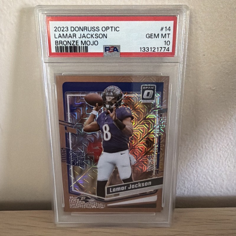 2023 Panini Donruss Optic Football Lamar Jackson #14 Bronze Mojo /35 PSA 10