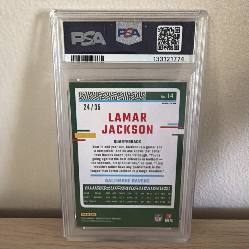 2023 Panini Donruss Optic Football Lamar Jackson #14 Bronze Mojo /35 PSA 10 view 2
