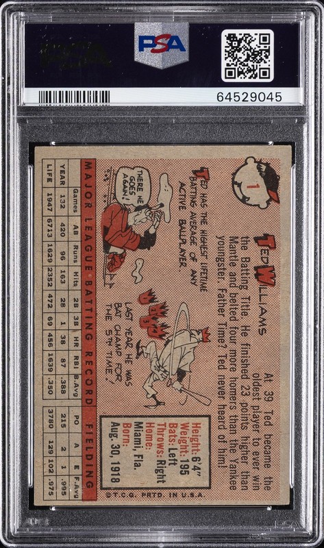 1958 TOPPS #1 TED WILLIAMS PSA 5 view 2