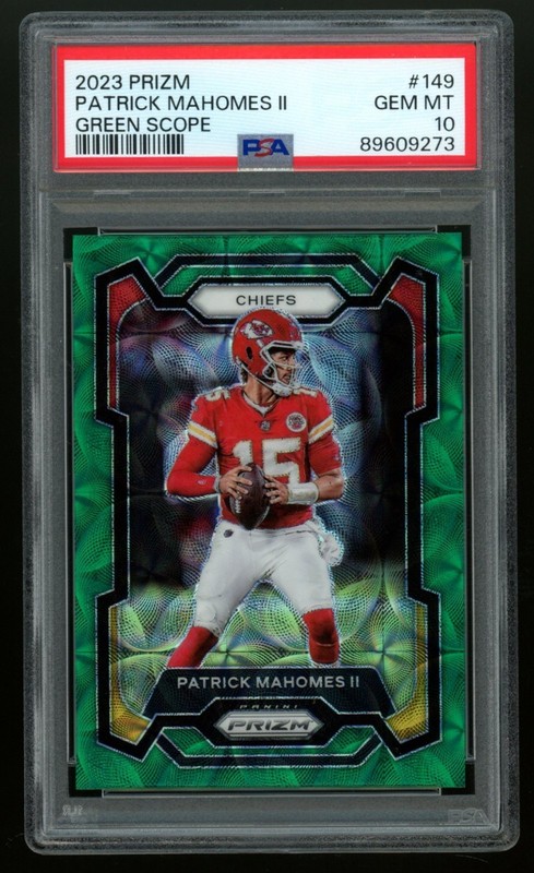 PSA 10 Patrick Mahomes II Panini 2023 Prizm Green Scope 29/75