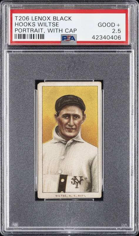 1909-11 T206 LENOX BLACK PORTRAIT, WITH CAP HOOKS WILTSE ROOKIE RC PSA 2.5