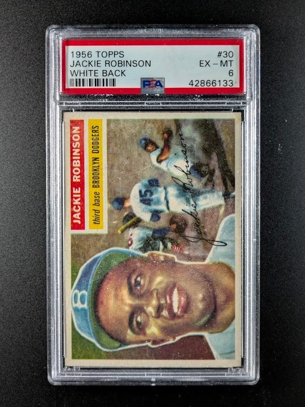 1956 Topps JACKIE ROBINSON Auto Facsimile White Back Brooklyn Dodgers #30 PSA 6
