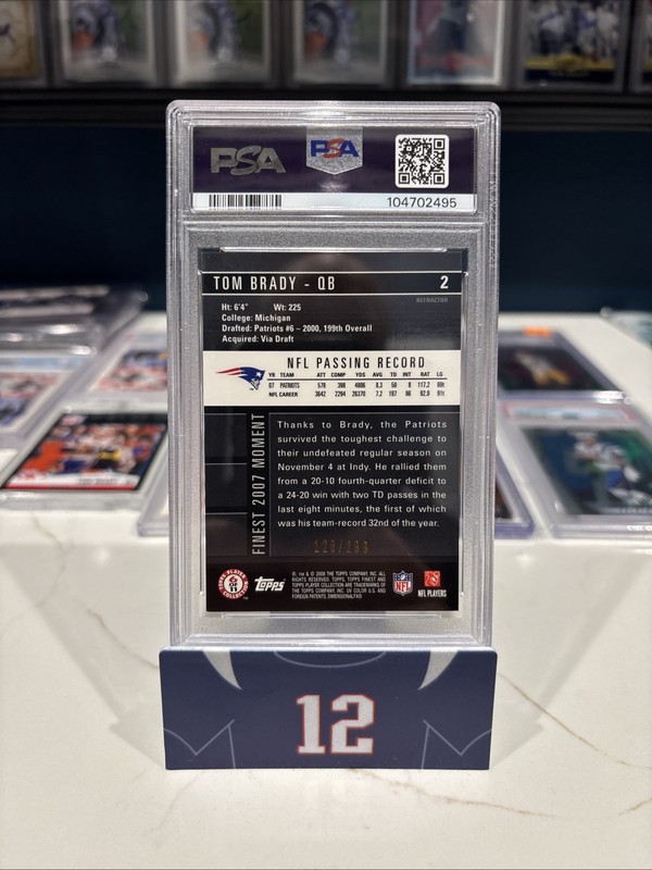 TOM BRADY 2008 TOPPS FINEST GREEN REFRACTOR /299 PSA 8 INVEST GOAT HOF MVP TB12 view 2