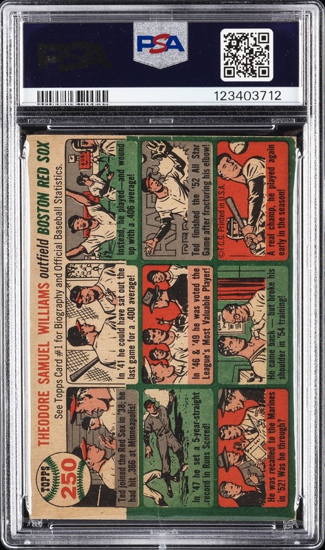 1954 TOPPS #250 TED WILLIAMS PSA 4 view 2