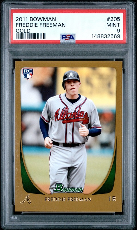 2011 BOWMAN GOLD #205 FREDDIE FREEMAN ROOKIE RC PSA 9