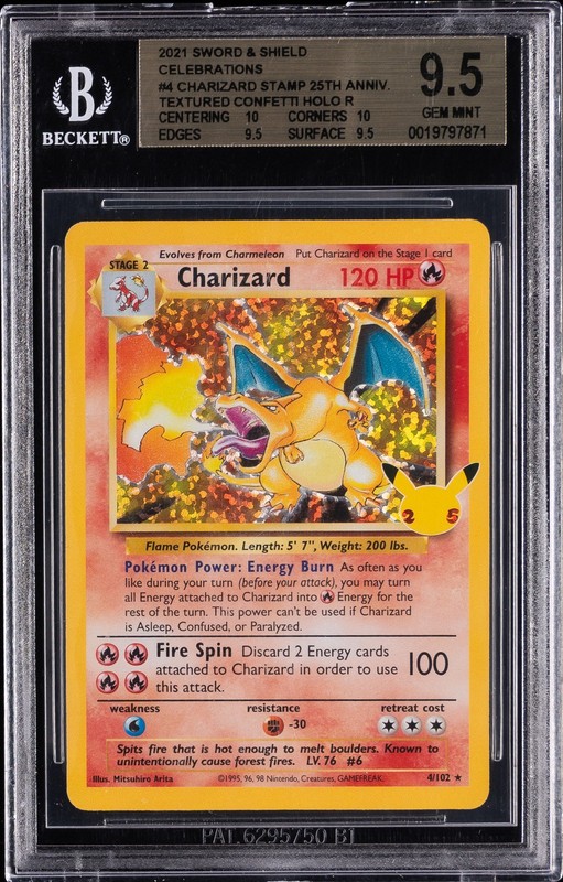 2021 POKEMON SWORD & SHIELD CELEBRATIONS CHARIZARD STAMP 25TH ANNIV. BGS 9.5