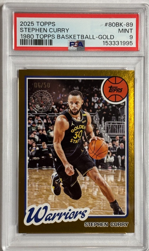 2025 Topps 1980 Basketball Gold /50 #80BK-89 Stephen Curry POP 1 No Higher PSA 9