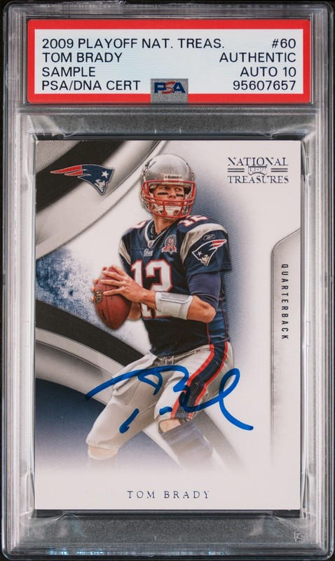 2009 PLAYOFF NATIONAL TREASURES SAMPLE #60 TOM BRADY PSA AUTHENTIC AUTO 10