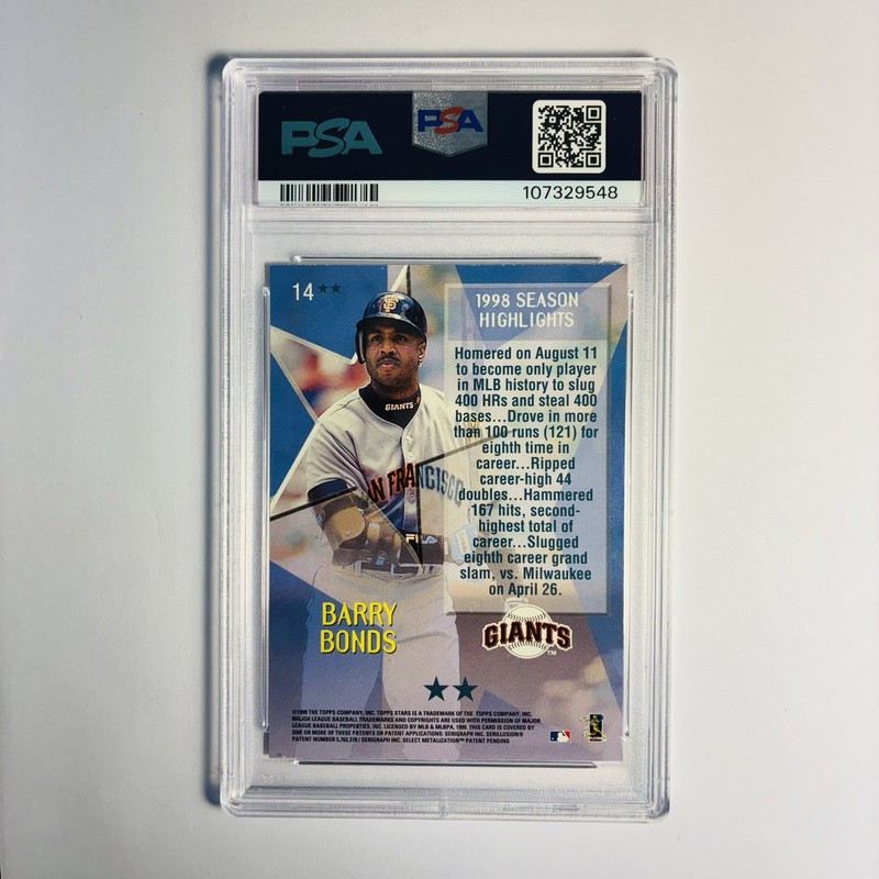 1999 Topps Stars #14 Barry Bonds- 2 Star PSA 8⭐️7 MVP🏆762 HR’s Nice! view 2