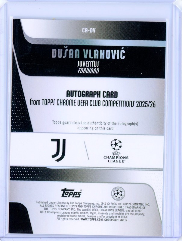 2025-26 Topps Chrome UEFA UCC DUSAN VLAHOVIC Orange Ref AUTO Autograph 10/25 view 2