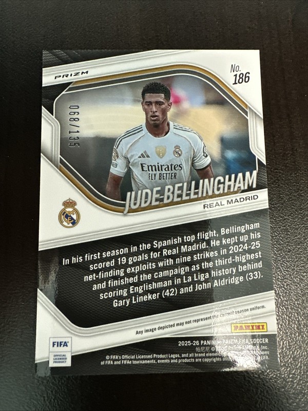 2026 Panini Prizm FIFA Jude Bellingham Purple Mosaic /135 #186 view 2