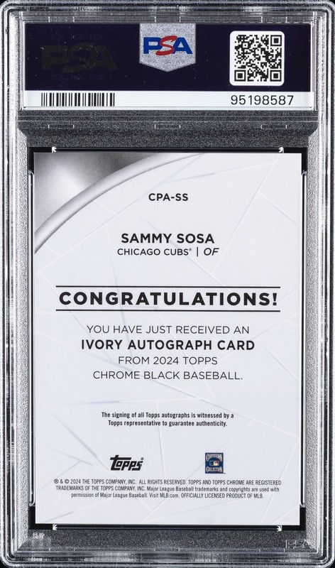 2024 TOPPS CHROME BLACK IVORY AUTOS #SS SAMMY SOSA 29/50 PSA 10 view 2