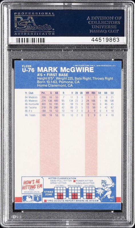 1987 FLEER UPDATE GLOSSY #U-76 MARK MCGWIRE PSA 10 view 2