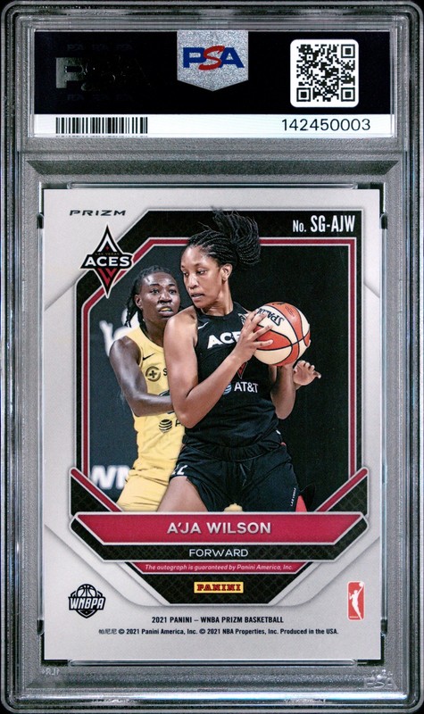 2021 PANINI PRIZM WNBA SIGNATURES GREEN PRIZM #SGAJW A'JA WILSON PSA 9 AUTO view 2