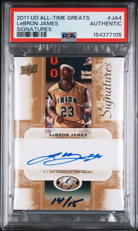 2011 UD ALL-TIME GREATS SIGNATURES #JA4 LEBRON JAMES 14/15 PSA AUTHENTIC AUTO