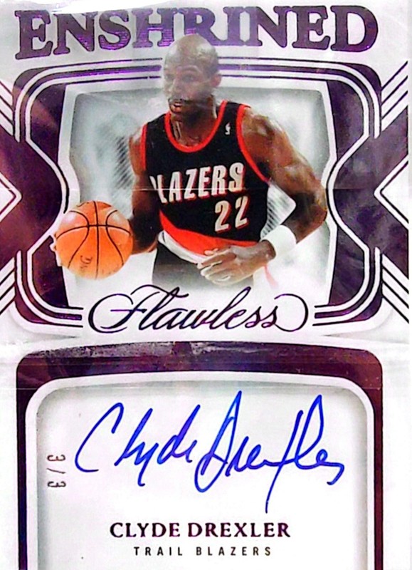 CLYDE DREXLER Auto 3/3 - Panini Flawless Enshrined Sigs Amethyst RARE BOOKEND!