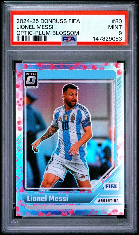 2024-25 PANINI DONRUSS FIFA OPTIC-PLUM BLOSSOM #80 LIONEL MESSI PSA 9