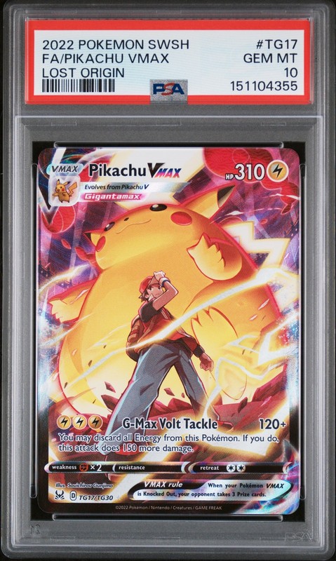 2022 POKEMON SWORD & SHIELD LOST ORIGIN #TG17 FULL ART/PIKACHU VMAX PSA 10