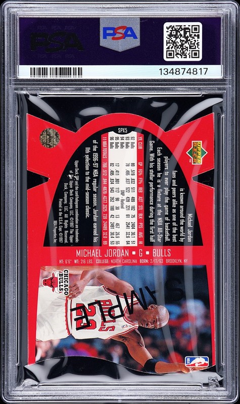 1997 SPX DIE-CUT SAMPLE #5 MICHAEL JORDAN PSA 6 AUTO 8 view 2