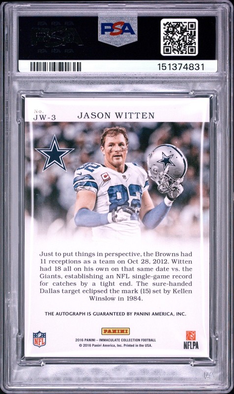 2016 PANINI IMMACULATE IMMACULATE MOMENTS AUTOS JASON WITTEN 24/25 PSA 9 AUTO view 2
