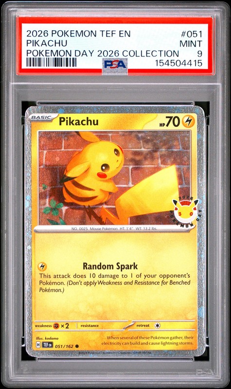 2026 POKEMON TEF EN-TEMPORAL FORCES POKEMON DAY 2026 COLLECTION PIKACHU PSA 9