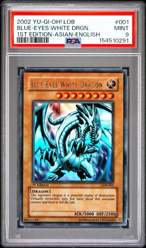 NEW CERT Yu-Gi-Oh! Blue-Eyes White Dragon LOB-001 1st Ed PSA 9 Ultra Rare AE