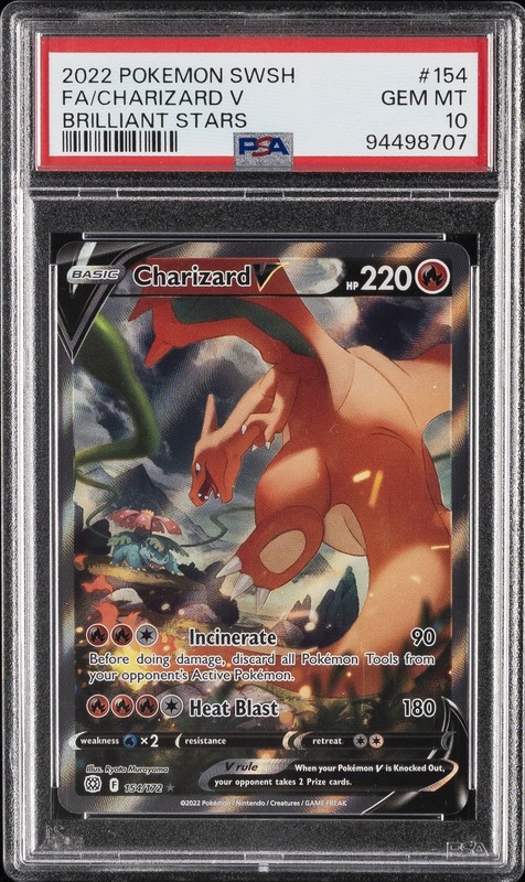 2022 POKEMON SWORD & SHIELD BRILLIANT STARS #154 FULL ART/CHARIZARD V PSA 10