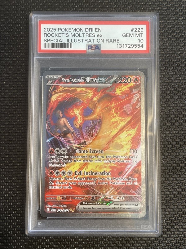 Pokemon 2025 Team Rocket's Moltres ex 229/182 SIR Destined Rivals GEM MT PSA 10