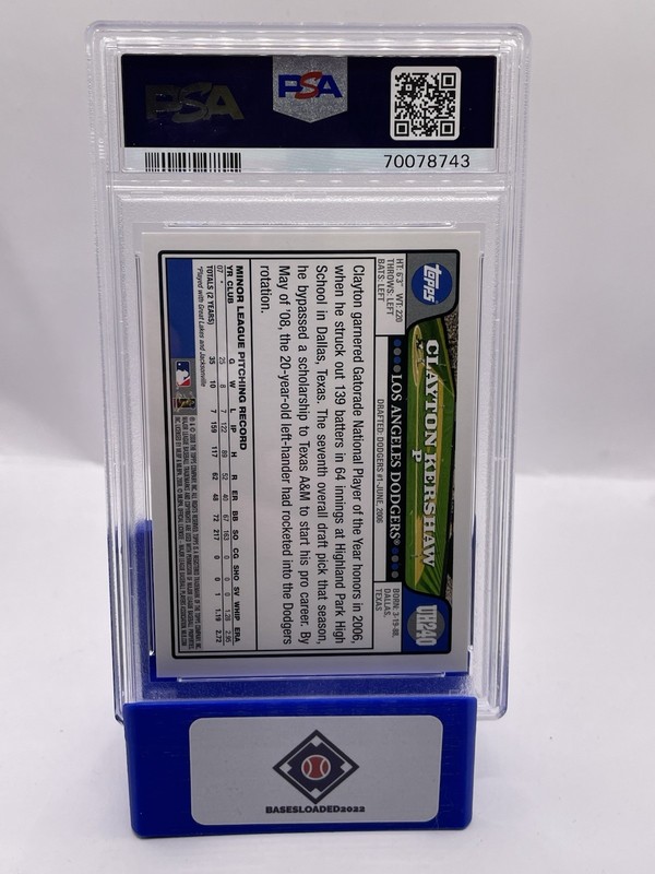 2008 Topps Updates & Highlights - Clayton Kershaw #UH240 (RC) PSA 9 Dodgers view 2