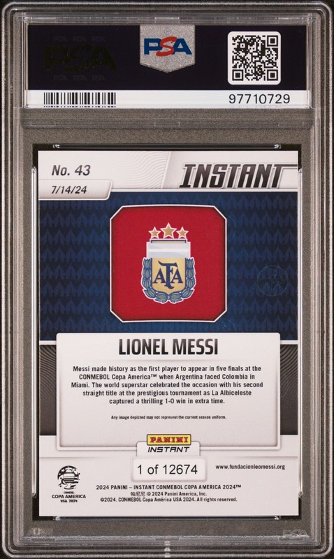 2024 PANINI INSTANT CONMEBOL COPA AMERICA 2024 #43 LIONEL MESSI PSA 10 view 2