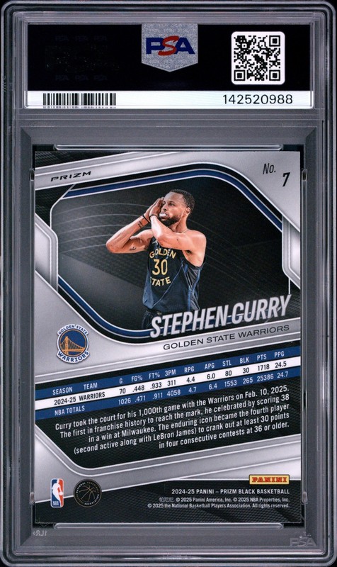 2024 PANINI PRIZM BLACK HYPER PRIZM #7 STEPHEN CURRY PSA 9 view 2