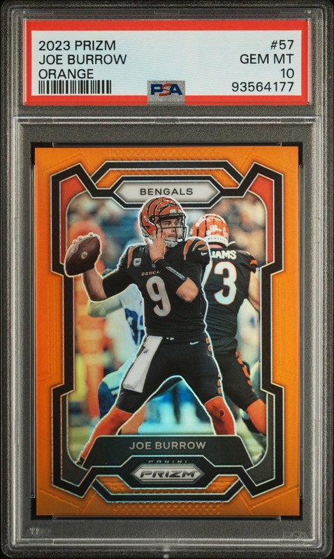 2023 PANINI PRIZM ORANGE PRIZM #57 JOE BURROW 94/249 PSA 10