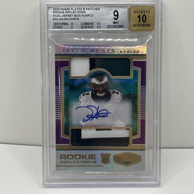 2020 Panini Plates/Patches RC Patch Auto Jalen Hurts #RPA-JU Purple /35 BGS 9/10