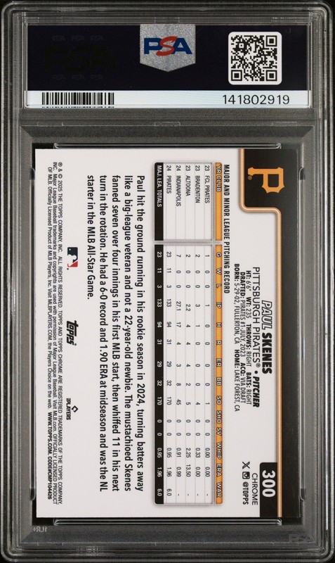 2025 TOPPS CHROME TOPPS REFRACTOR #300 PAUL SKENES PSA 9 view 2